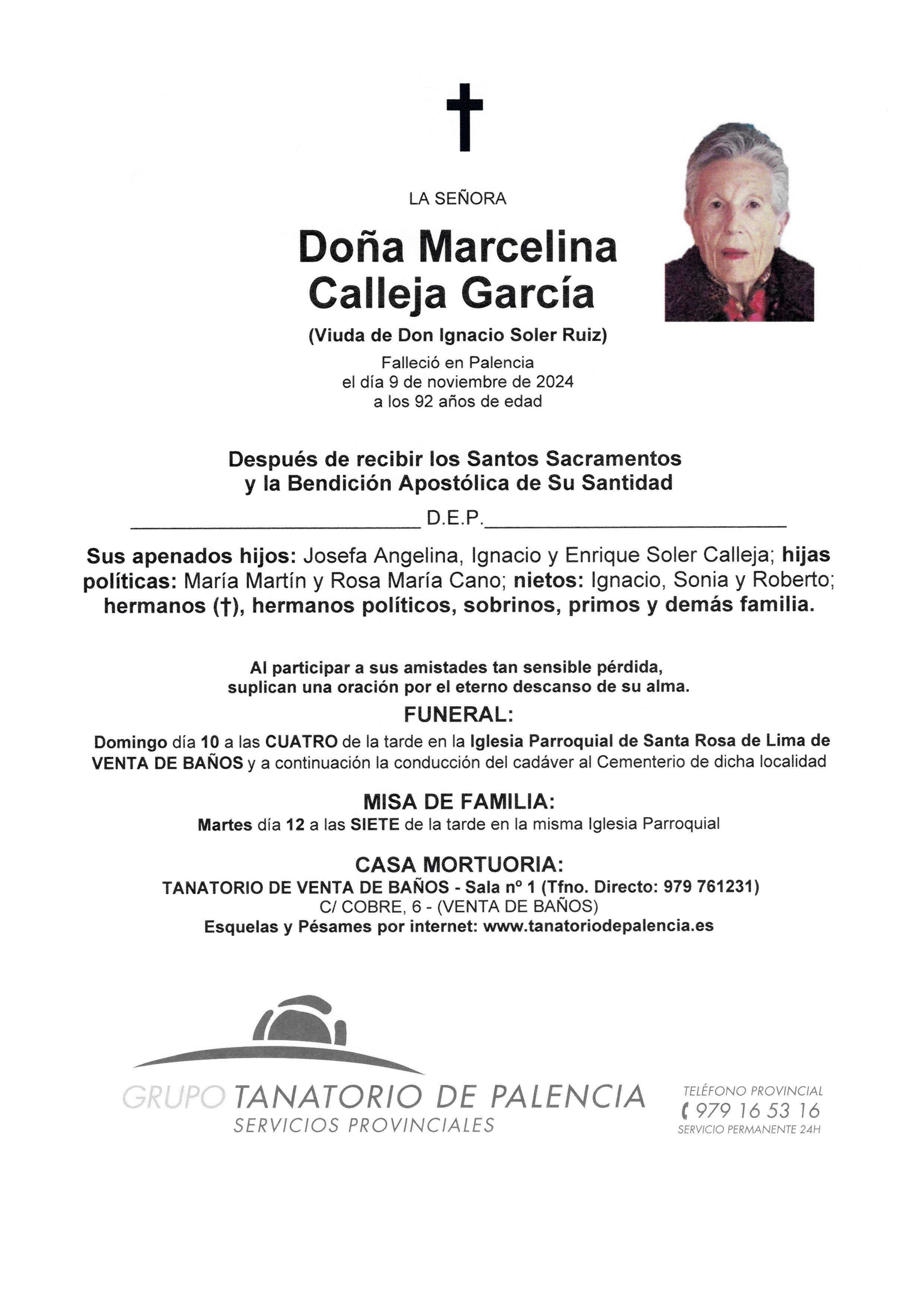 LA SEÑORA DOÑA MARCELINA CALLEJA GARCÍA